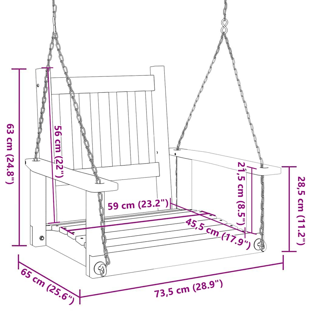 Dondolo da Giardino Catene in Metallo Nero in Legno di Abete | homemem39