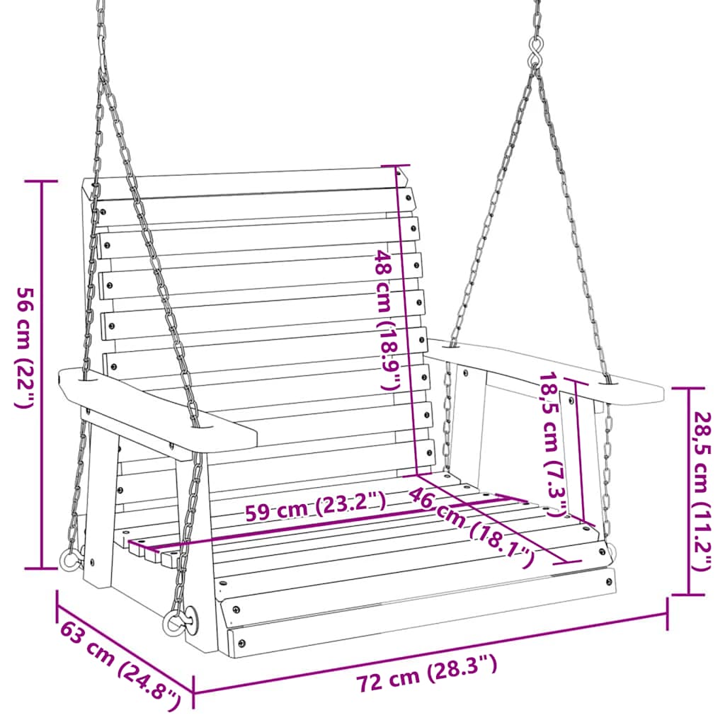 Dondolo da Giardino Catene in Metallo Nero in Legno di Abete