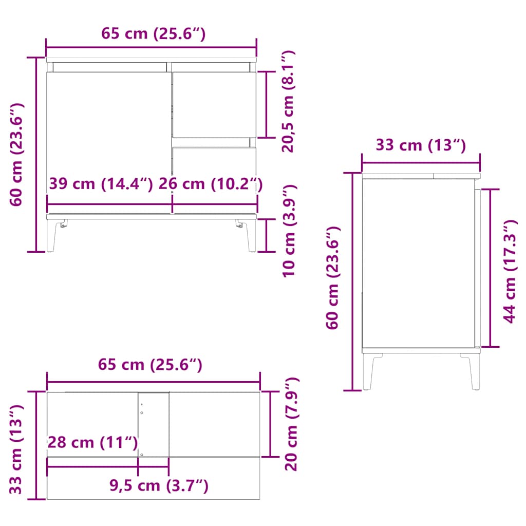 Armadietto da Bagno Rovere Sonoma 65x33x60 cm Legno Multistrato | homemem39