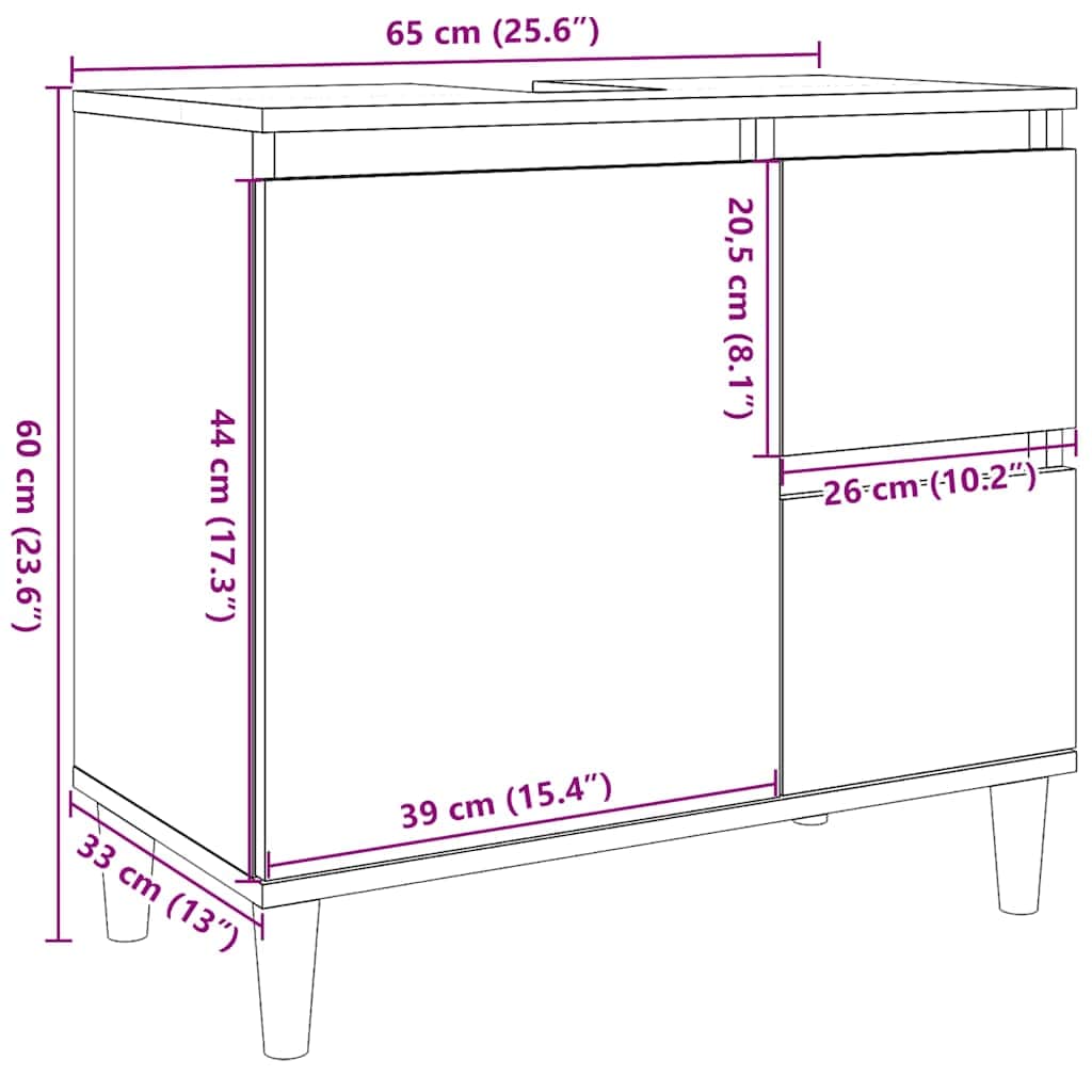 Armadietto da Bagno Rovere Sonoma 65x33x60 cm Legno Multistrato | homemem39