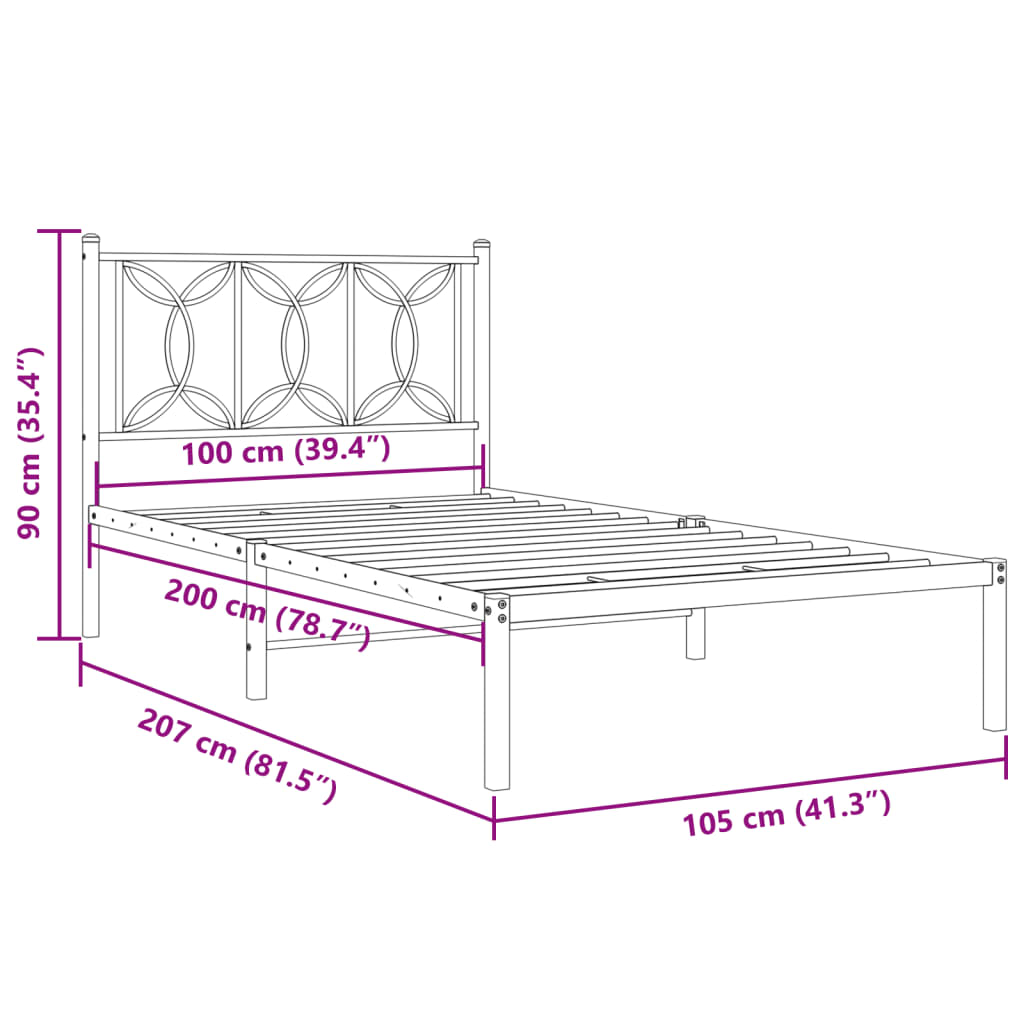 Giroletto con Testiera Metallo Nero 100x200 cm | homemem39