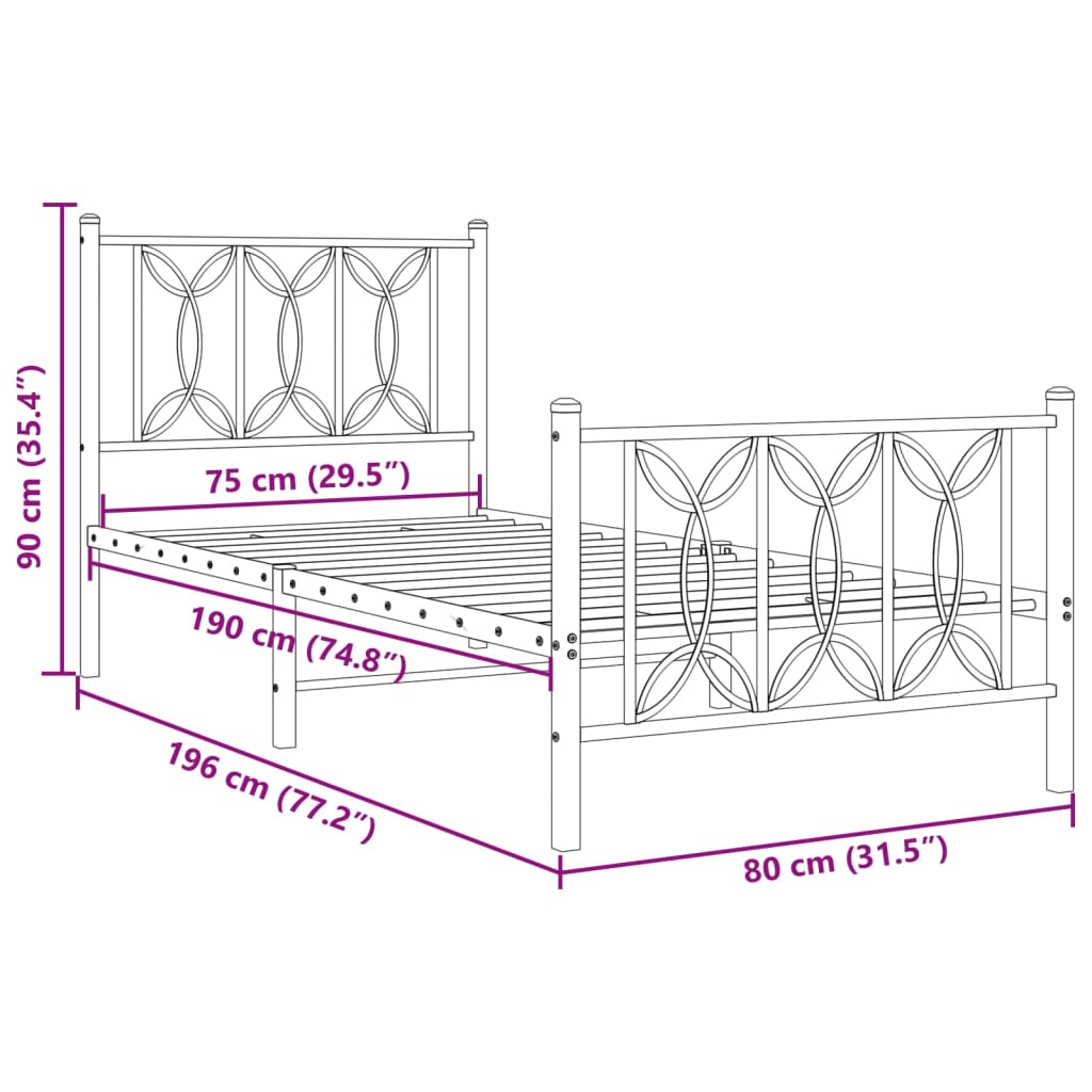 Giroletto con Testiera e Pediera Metallo Bianco 75x190 cm | homemem39