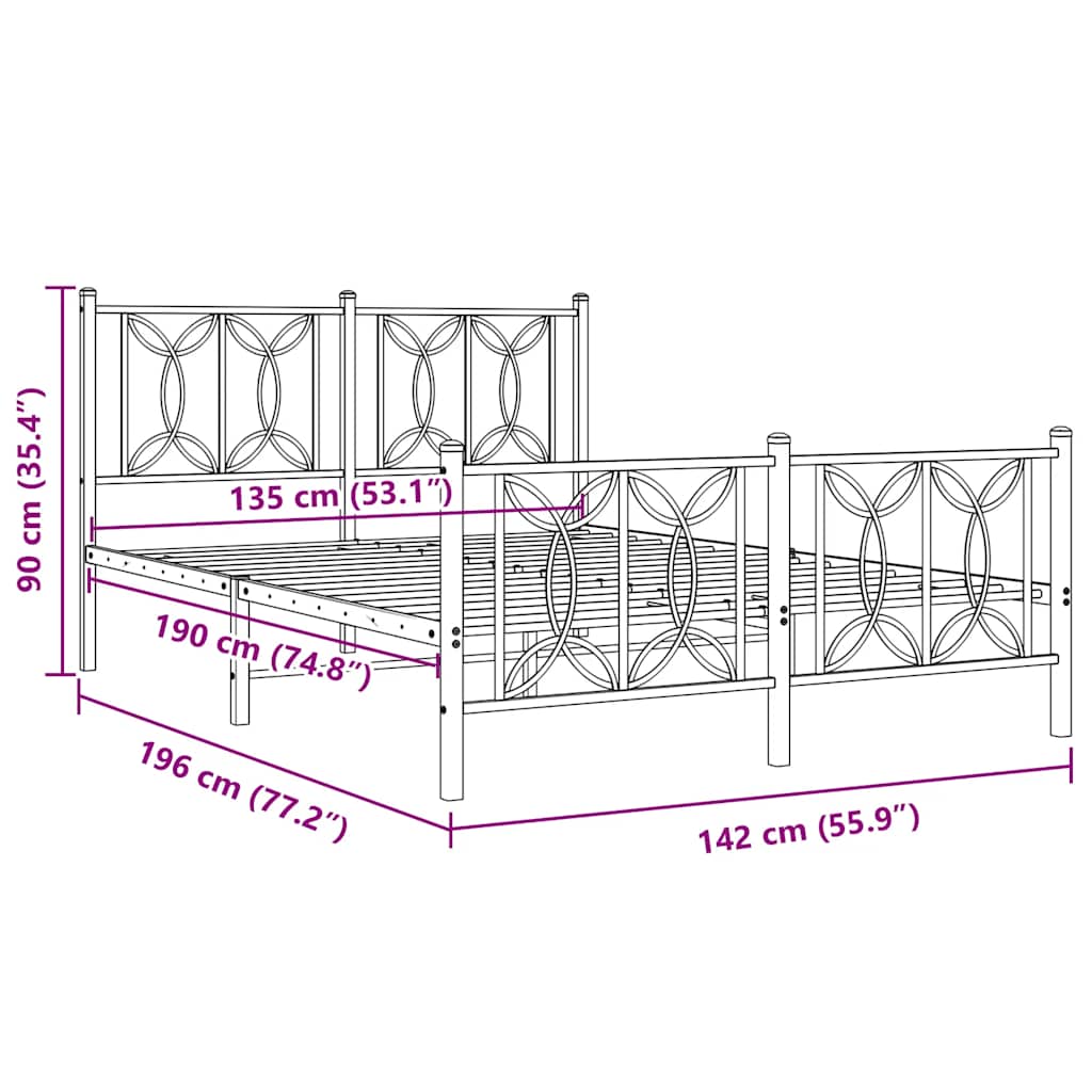 Giroletto con Testiera e Pediera Metallo Bianco 135x190 cm | homemem39