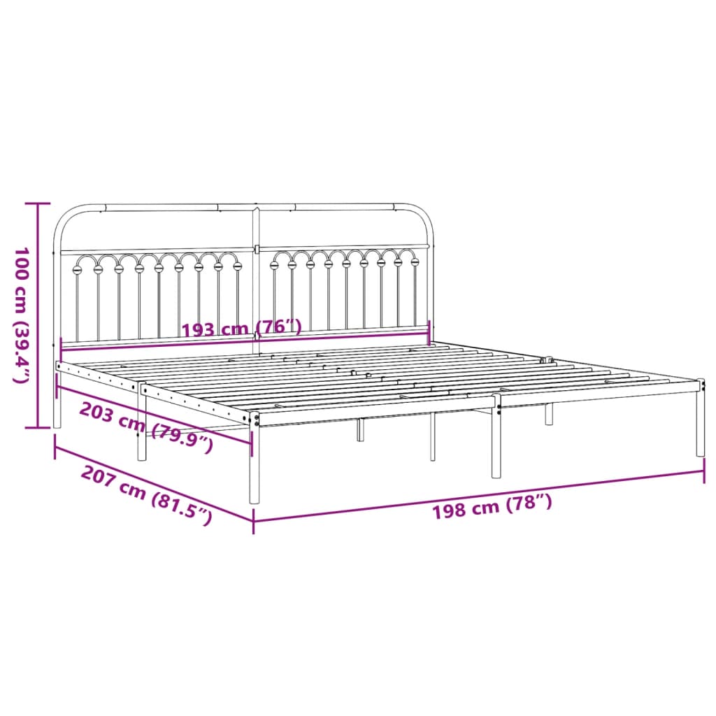 Giroletto con Testiera in Metallo Nero 193x203 cm | homemem39