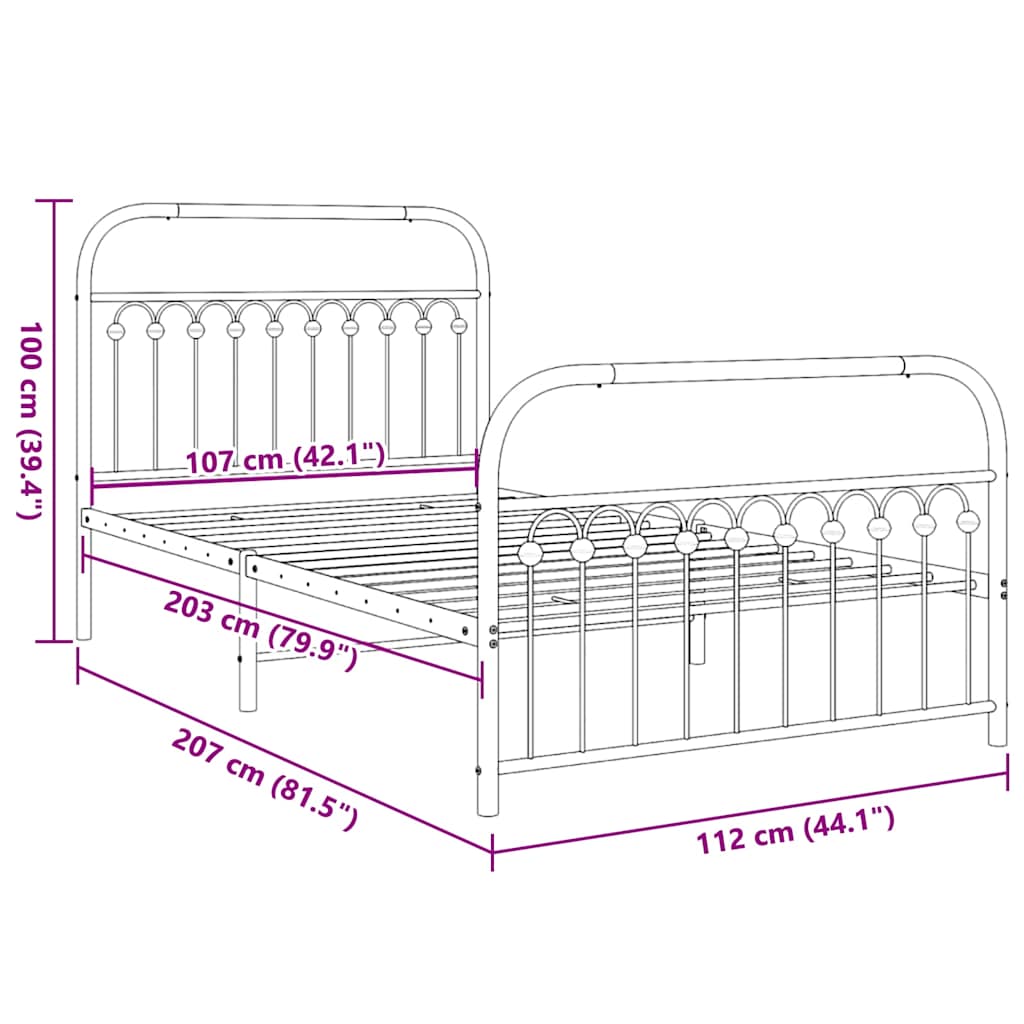 Giroletto con Testiera e Pediera Metallo Bianco 107x203 cm | homemem39