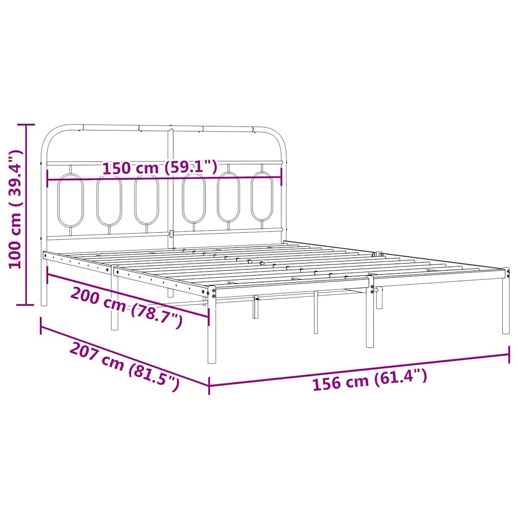 Giroletto con Testiera in Metallo Nero 150x200 cm | homemem39