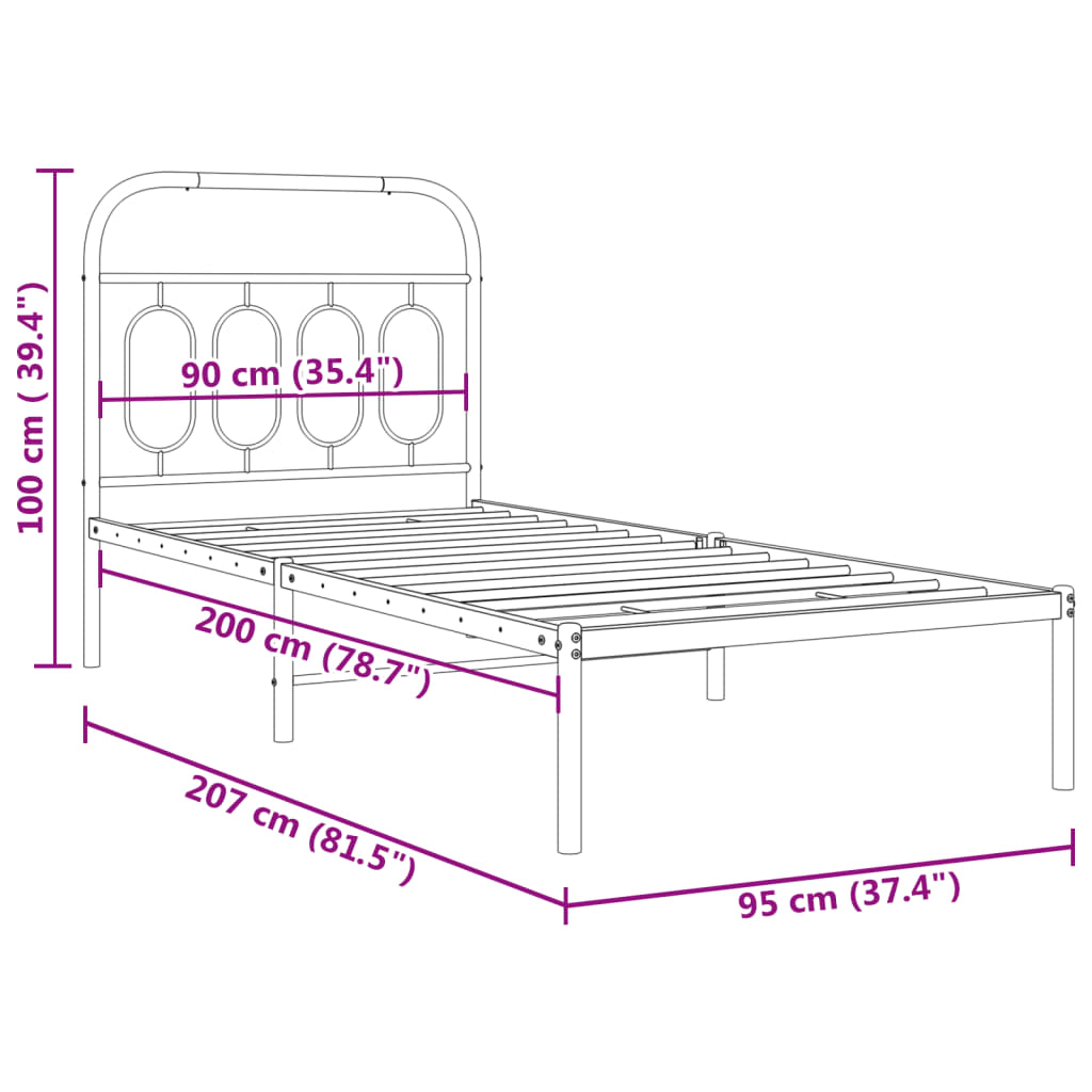 Giroletto con Testiera Metallo Bianco 90x200 cm | homemem39