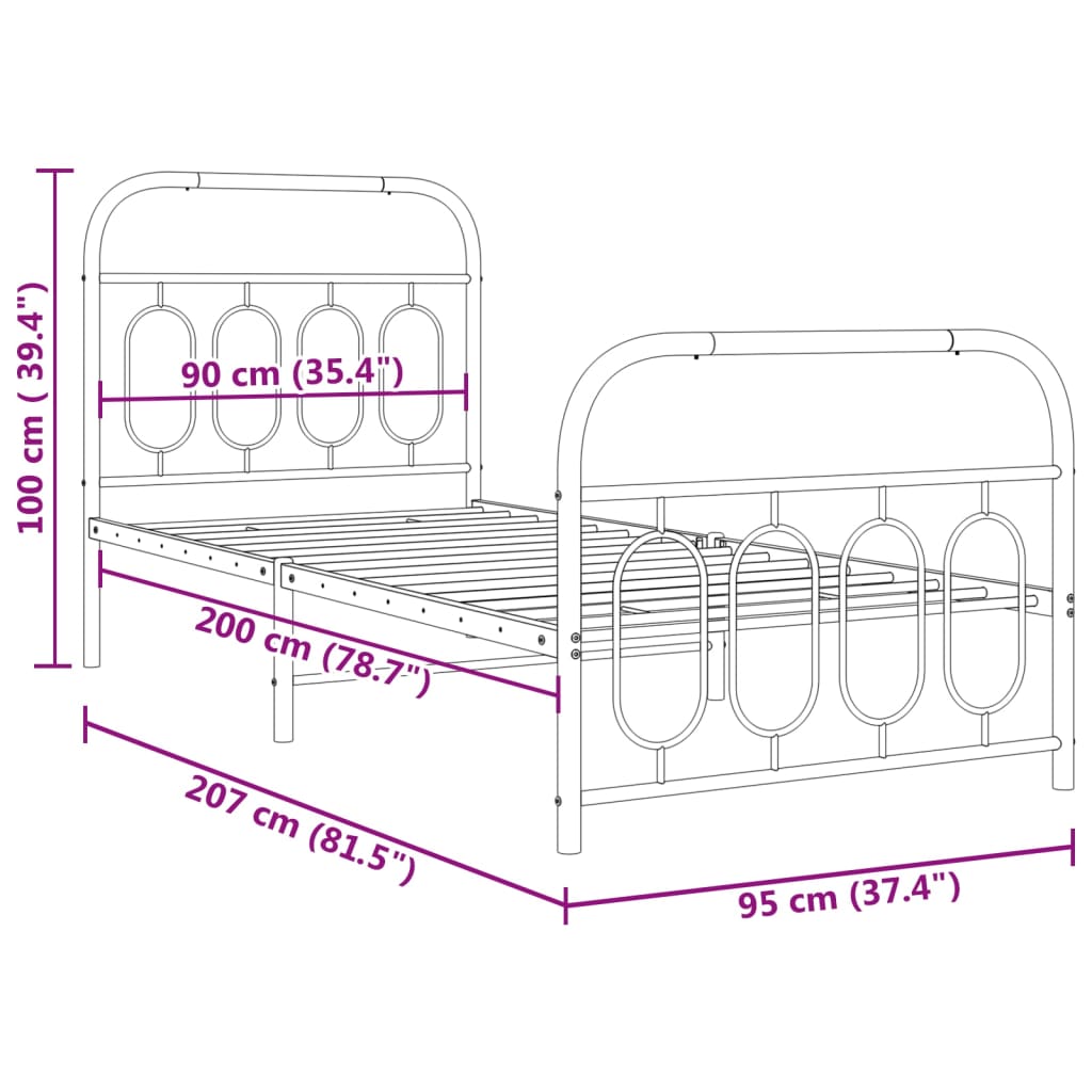 Giroletto con Testiera e Pediera Metallo Bianco 90x200 cm | homemem39