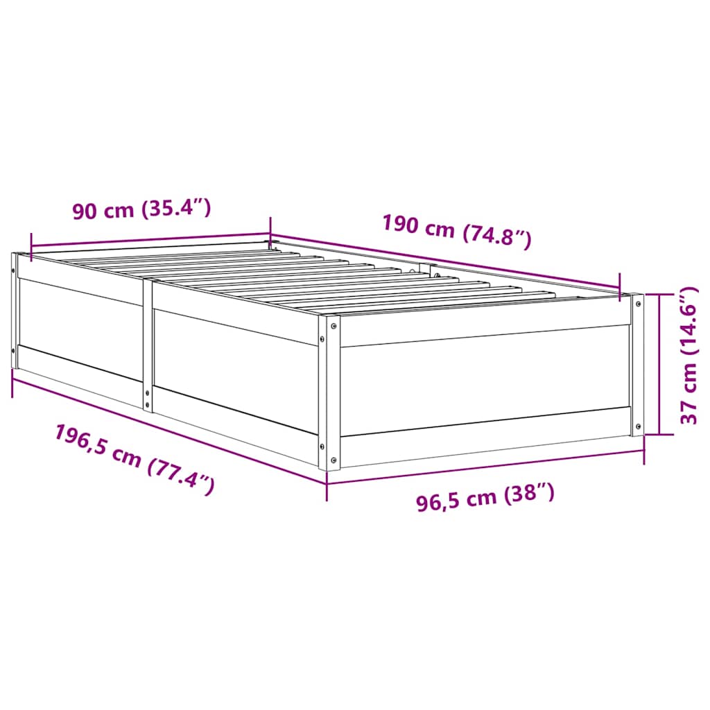 Letto senza Materasso Bianco 90x190 cm in Legno Massello Pino | homemem39