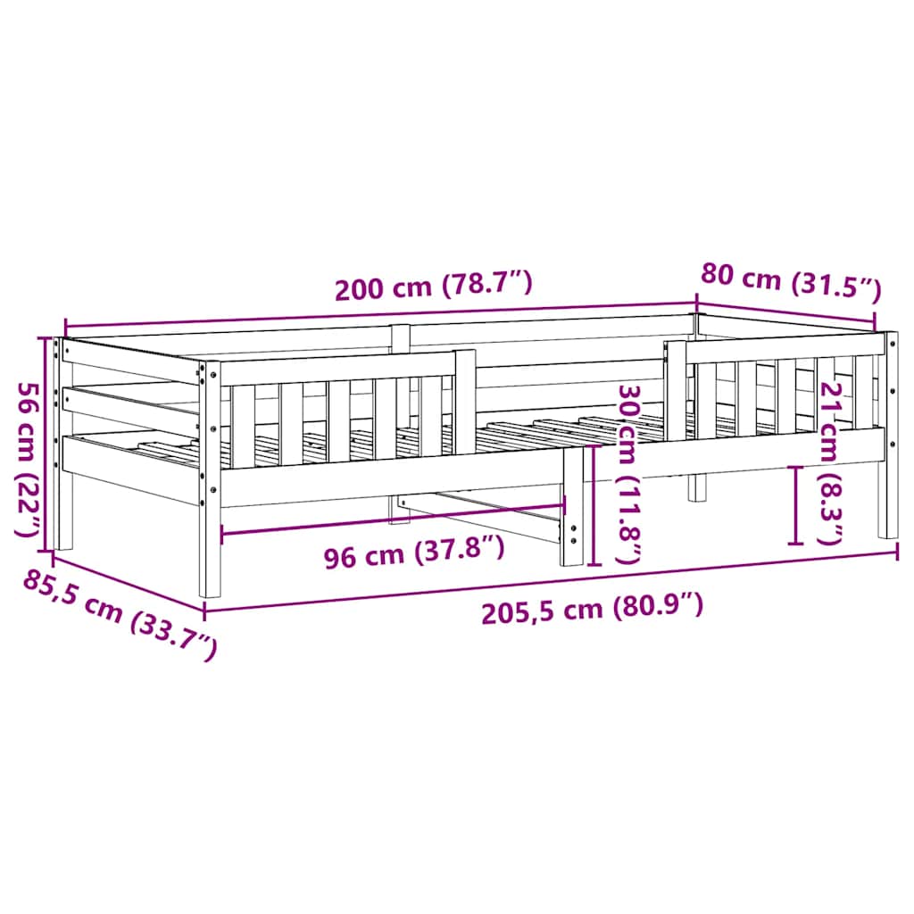 Giroletto senza Materasso Bianco 80x200 cm Legno Massello Pino | homemem39