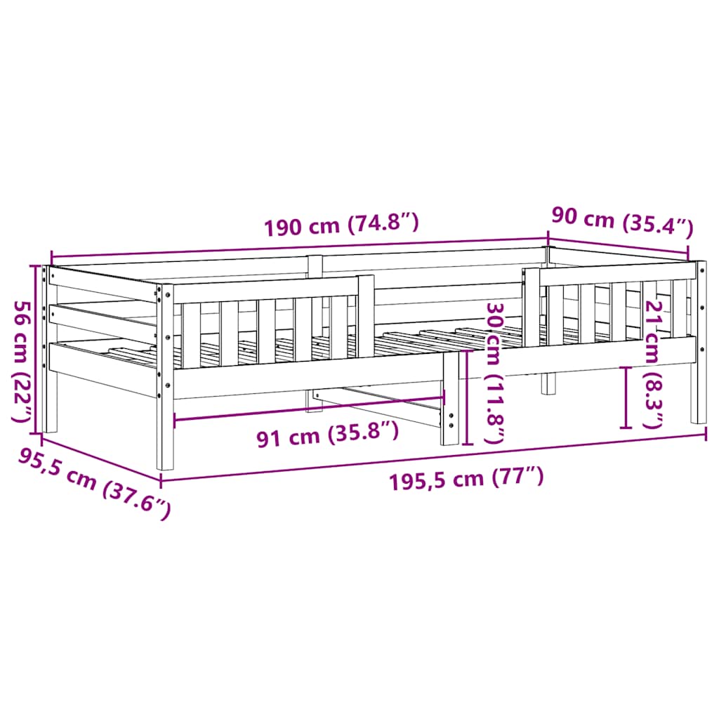 Letto senza Materasso Bianco 90x190 cm in Legno Massello Pino | homemem39