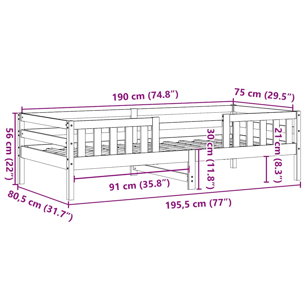 Letto senza Materasso Bianco 75x190 in Legno Massello di Pino | homemem39