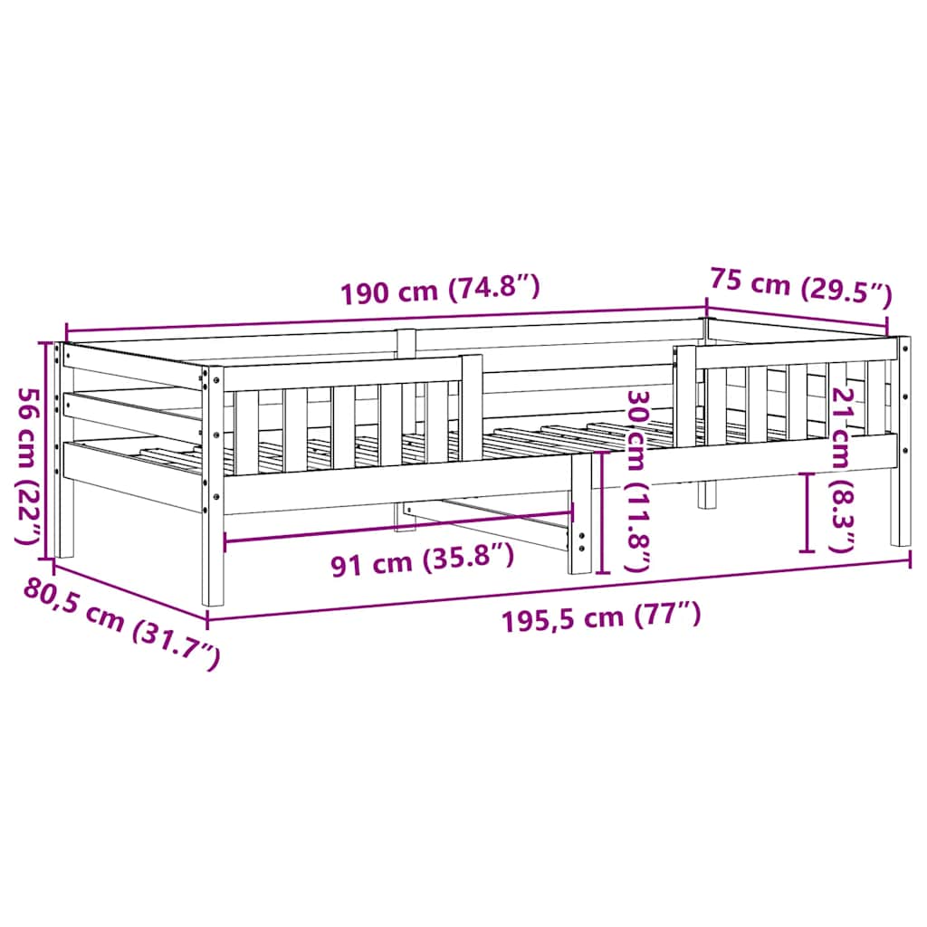 Letto senza Materasso Marrone Cera 75x190 cm in Legno di Pino | homemem39