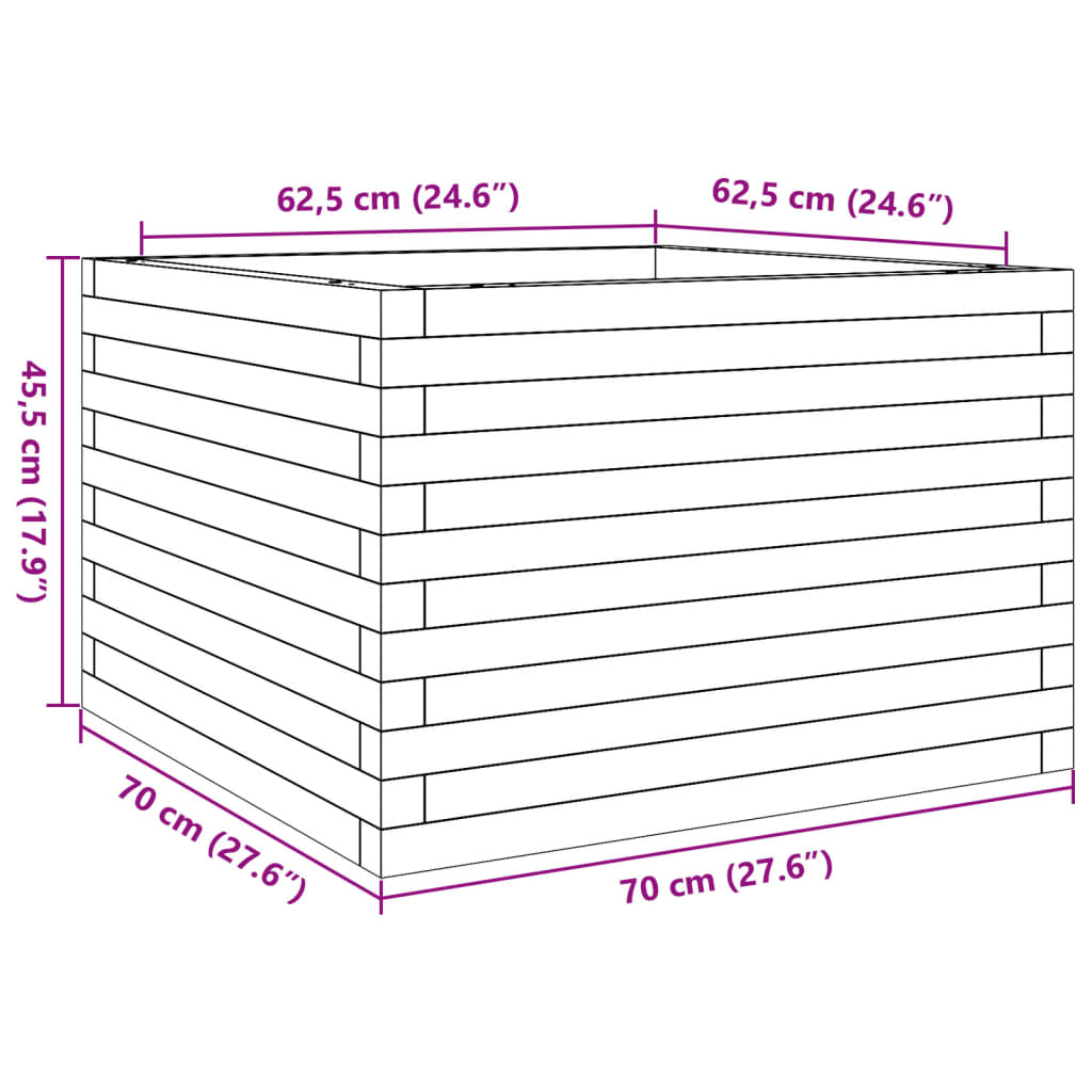 Fioriera da Giardino Bianca 70x70x45,5cm Legno Massello di Pino