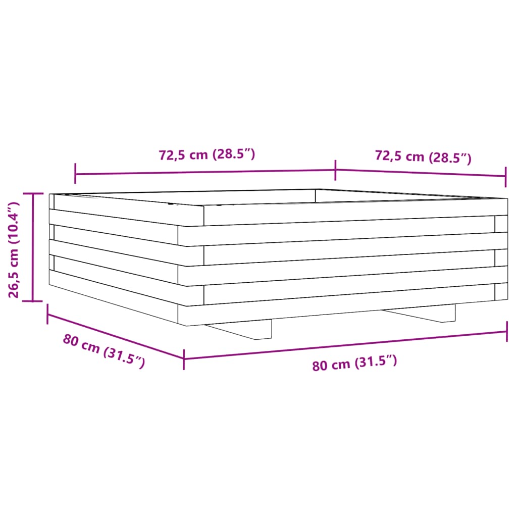 Fioriera Giardino Marrone Cera 80x80x26,5cm Legno Massello Pino | homemem39