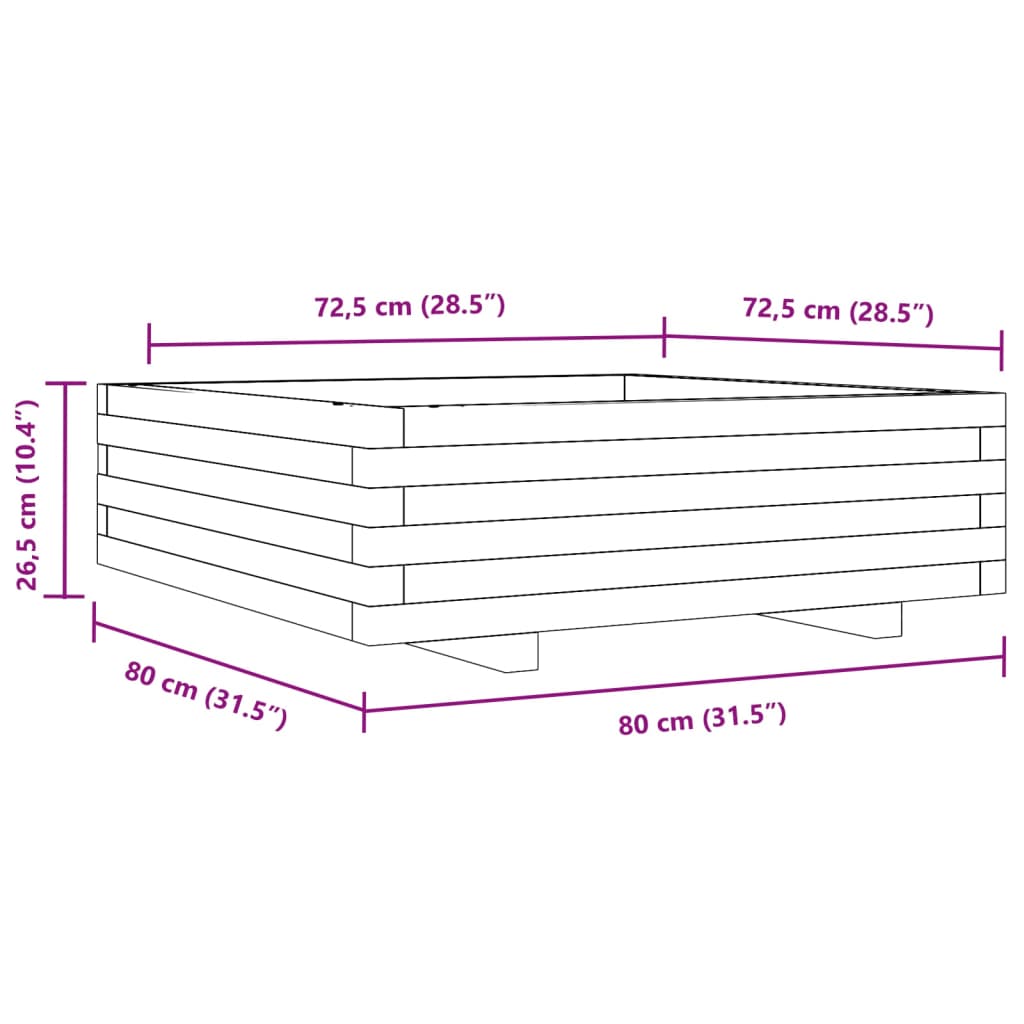 Fioriera da Giardino 80x80x26,5 cm in Legno di Pino Impregnato