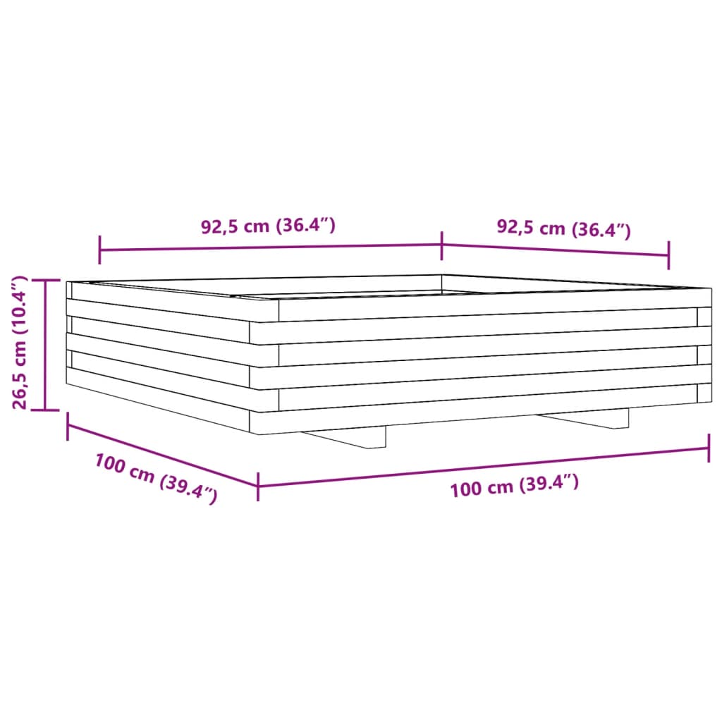 Fioriera da Giardino Bianca 100x100x26,5cm Legno Massello Pino | homemem39