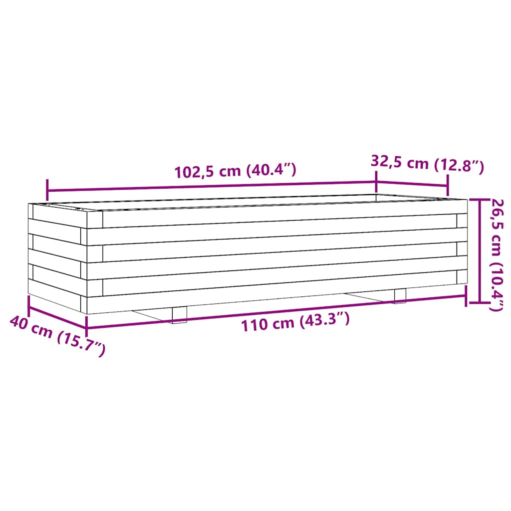 Fioriera Giardino Marrone Cera 110x40x26,5 cm in Legno di Pino | homemem39