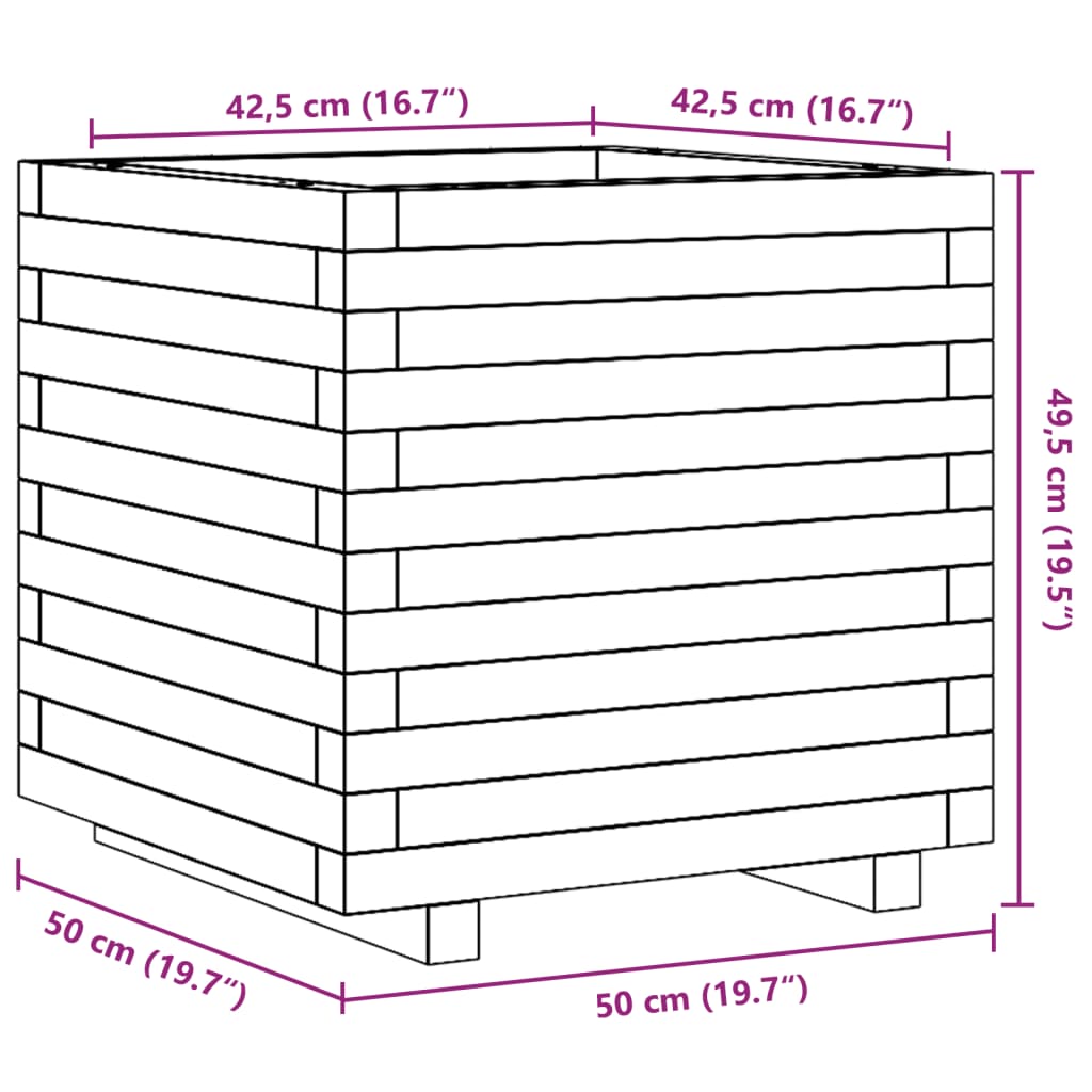 Fioriera Giardino Marrone Cera 50x50x49,5cm Legno Massello Pino