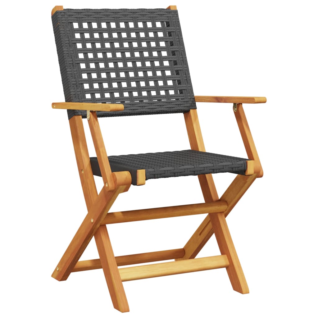 Set da Bistrot 3 pz Nero in Polyrattan e Legno Massello | homemem39