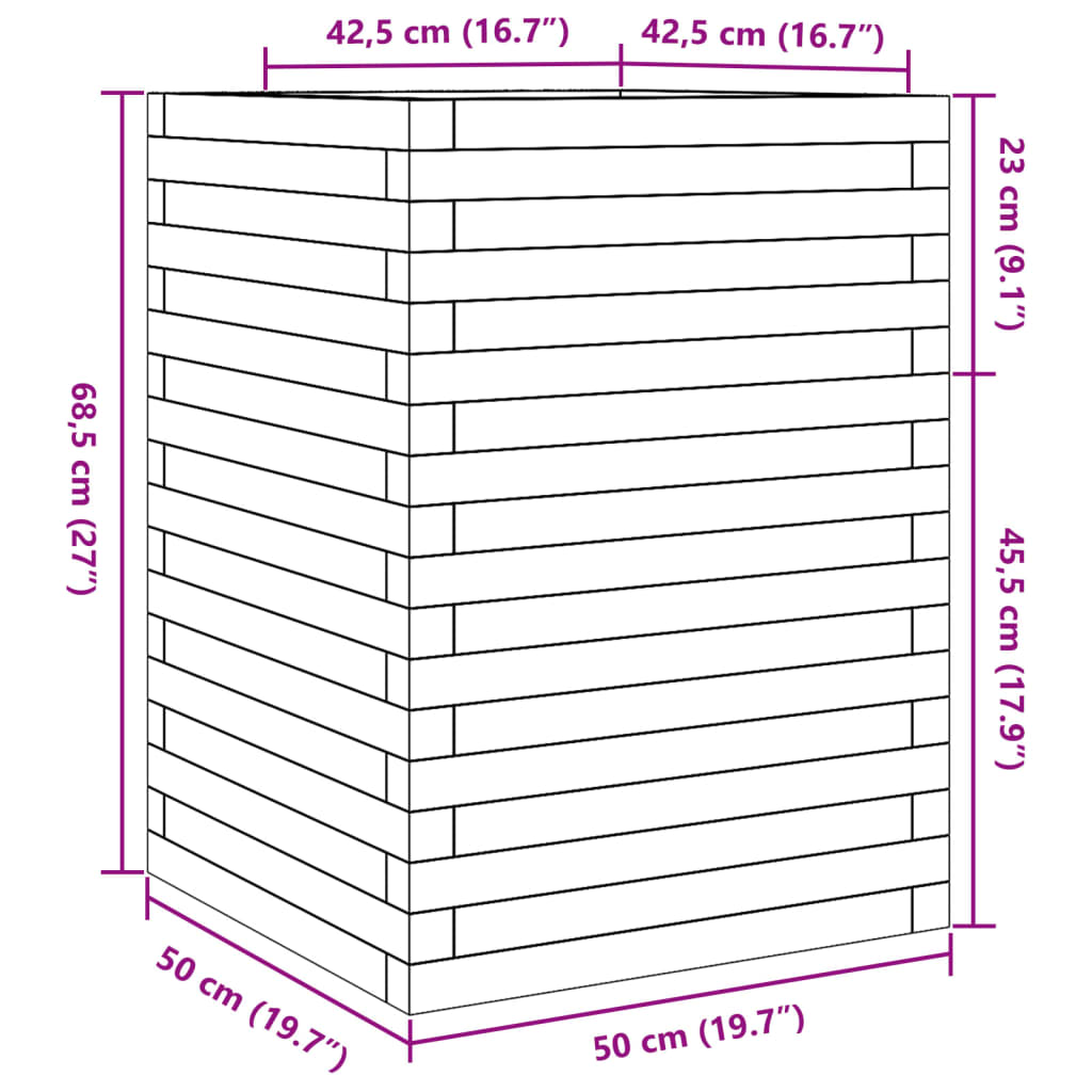 Fioriera da Giardino 50x50x68,5 cm in Legno Massello di Pino | homemem39