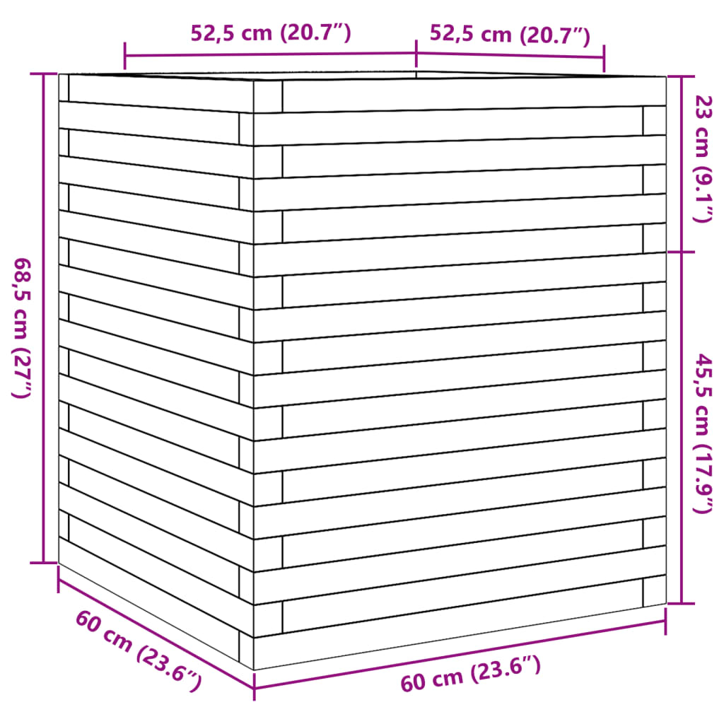 Fioriera Giardino Marrone Cera 60x60x68,5cm Legno Massello Pino