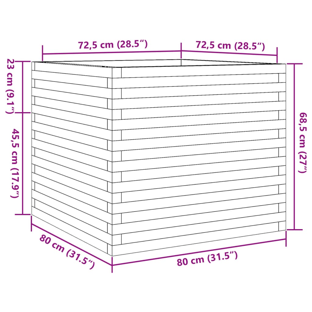 Fioriera Giardino Marrone Cera 80x80x68,5cm Legno Massello Pino