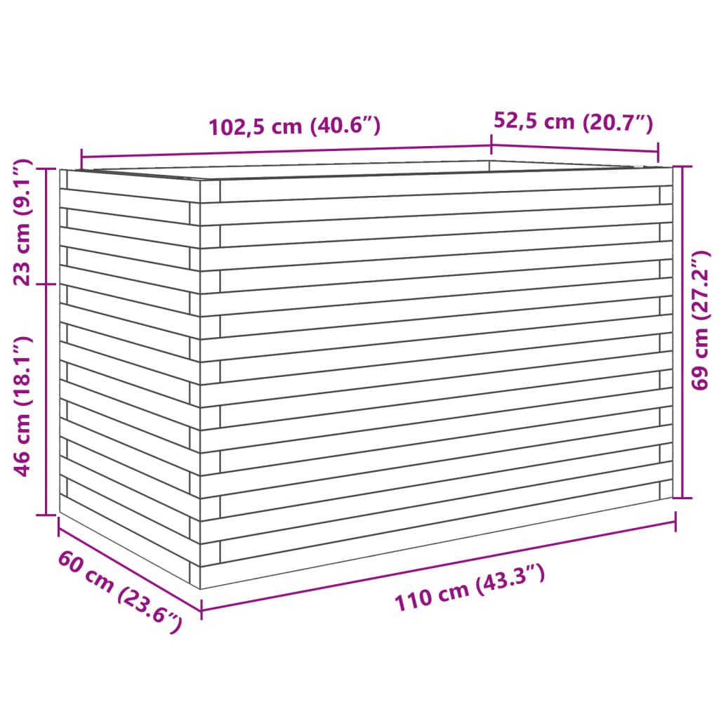 Fioriera Giardino Marrone Cera 110x60x68,5 Legno Massello Pino | homemem39