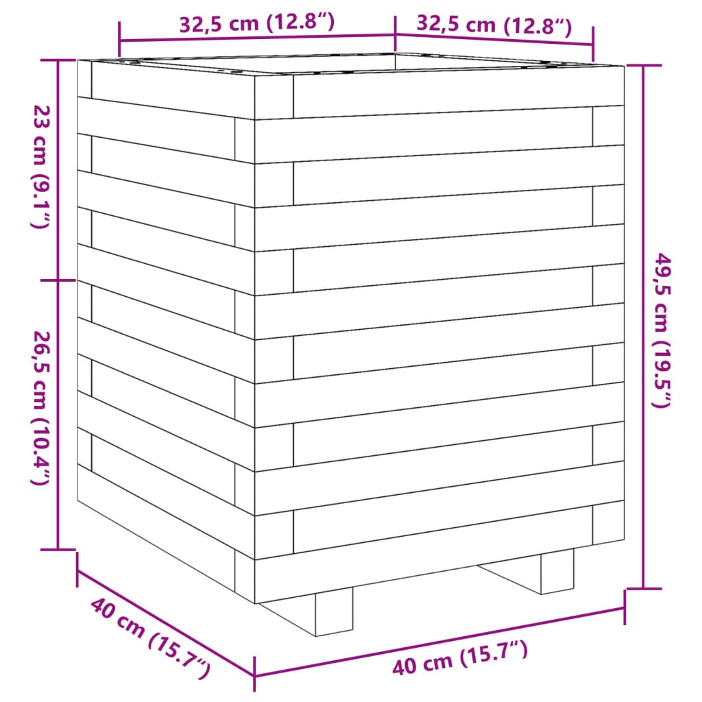 Fioriera Giardino Marrone Cera 40x40x49,5cm Legno Massello Pino