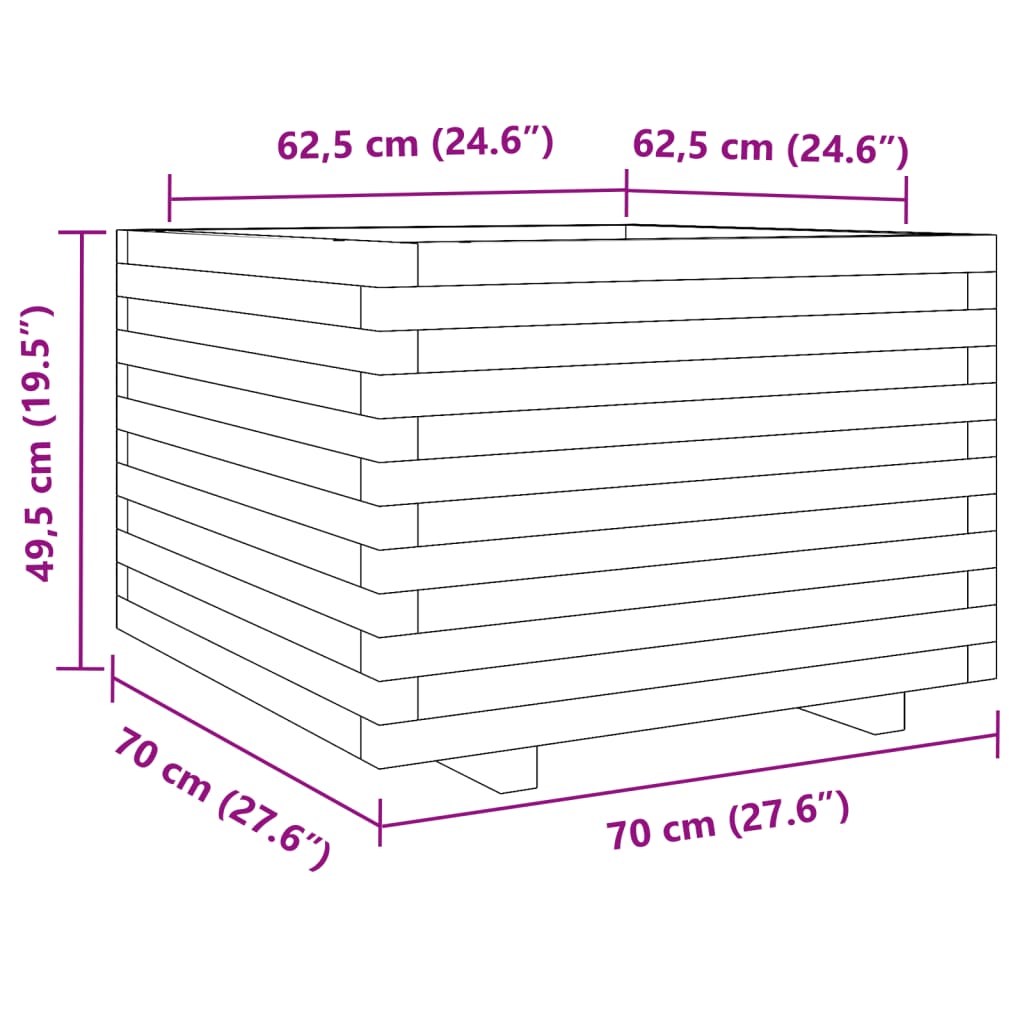 Fioriera Giardino Marrone Cera 70x70x49,5cm Legno Massello Pino