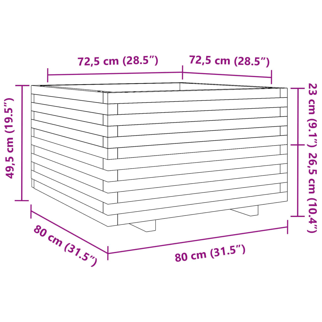 Fioriera Giardino Marrone Cera 80x80x49,5cm Legno Massello Pino
