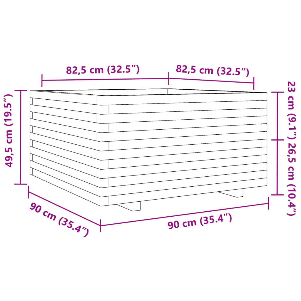 Fioriera Giardino Marrone Cera 90x90x49,5cm Legno Massello Pino | homemem39