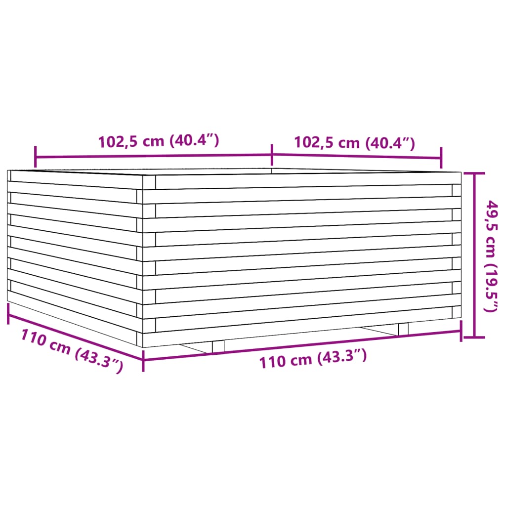 Fioriera Giardino Marrone Cera 110x110x49,5 Legno Massello Pino | homemem39