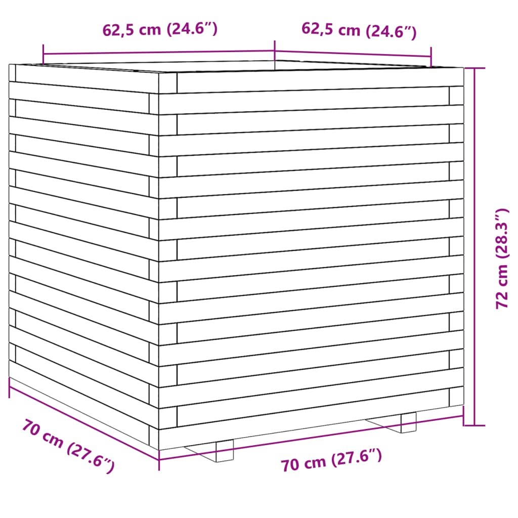 Fioriera Giardino Marrone Cera 70x70x72 cm Legno Massello Pino