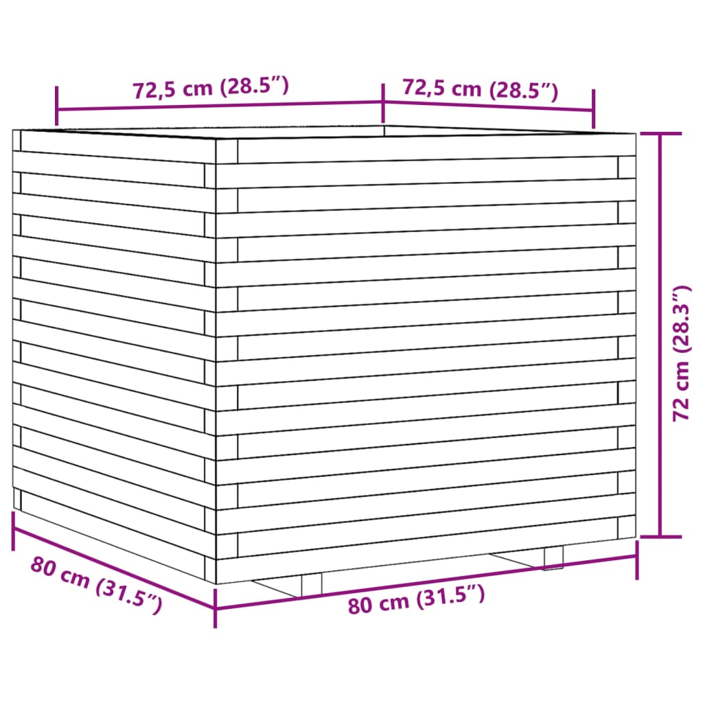 Fioriera da Giardino Bianca 80x80x72 cm Legno Massello di Pino