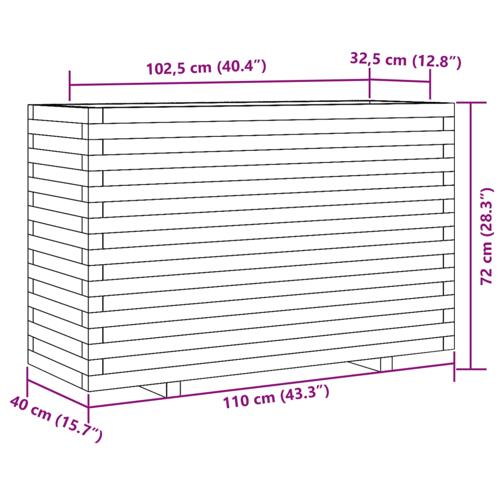 Fioriera Giardino Marrone Cera 110x40x72 cm Legno Massello Pino