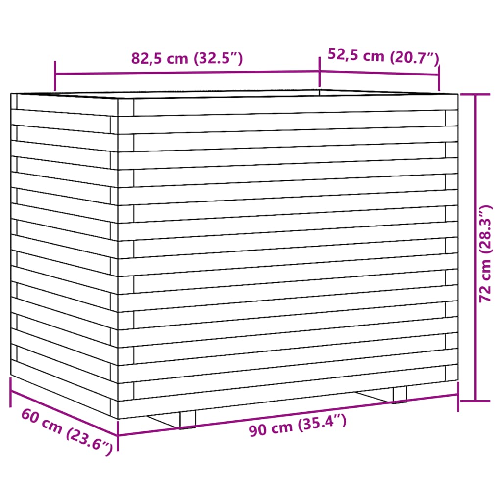 Fioriera Giardino Marrone Cera 90x60x72 cm Legno Massello Pino