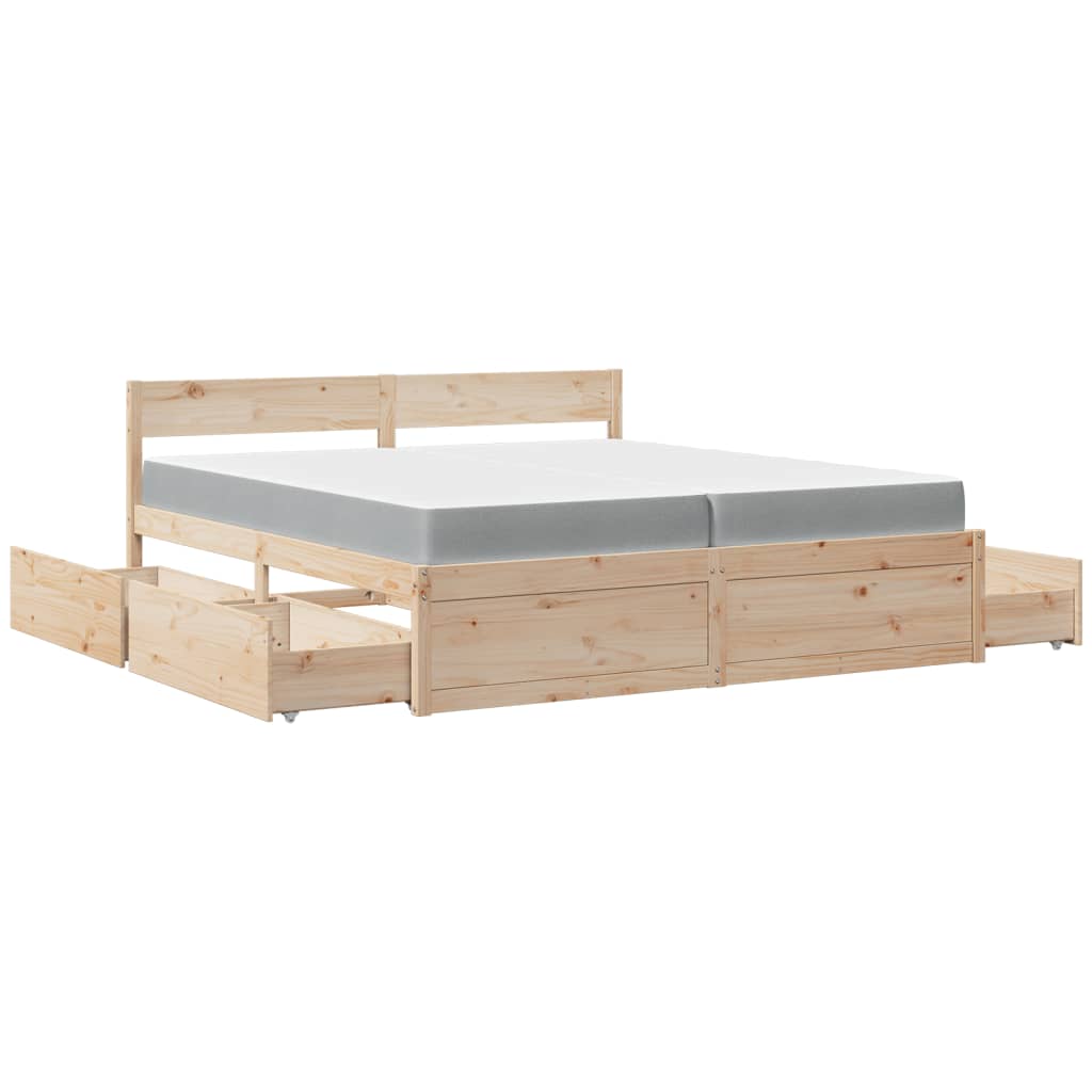 Giroletto Cassetti e Materasso 200x200 cm Legno Massello Pino | homemem39