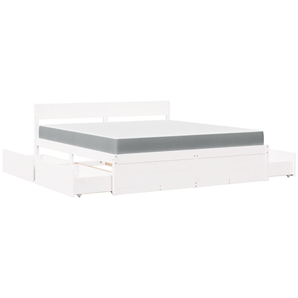 Letto Cassetti e Materasso Bianco 180x200cm Legno Massello Pino | homemem39