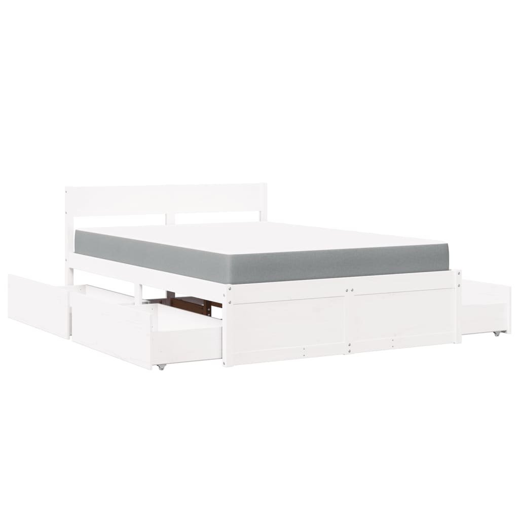 Letto Cassetti e Materasso Bianco 120x200cm Legno Massello Pino | homemem39