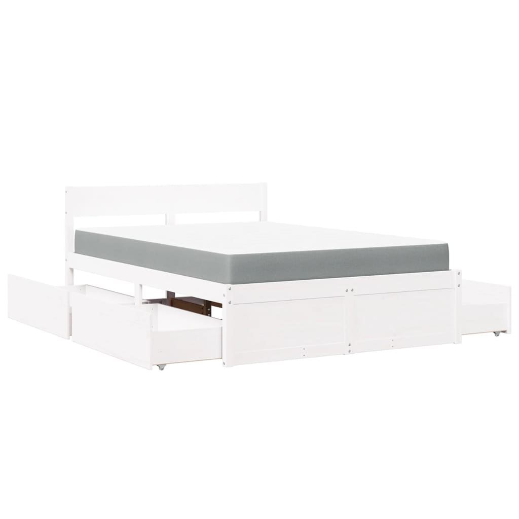 Letto Cassetti e Materasso Bianco 120x190cm Legno Massello Pino | homemem39