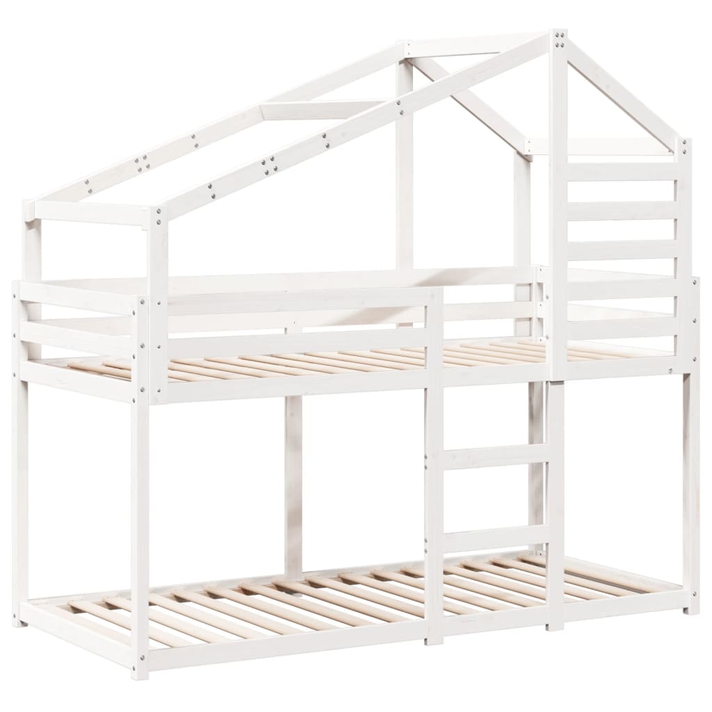 Letto a Castello con Tetto Bianco 80x200 cm Legno Massello Pino | homemem39