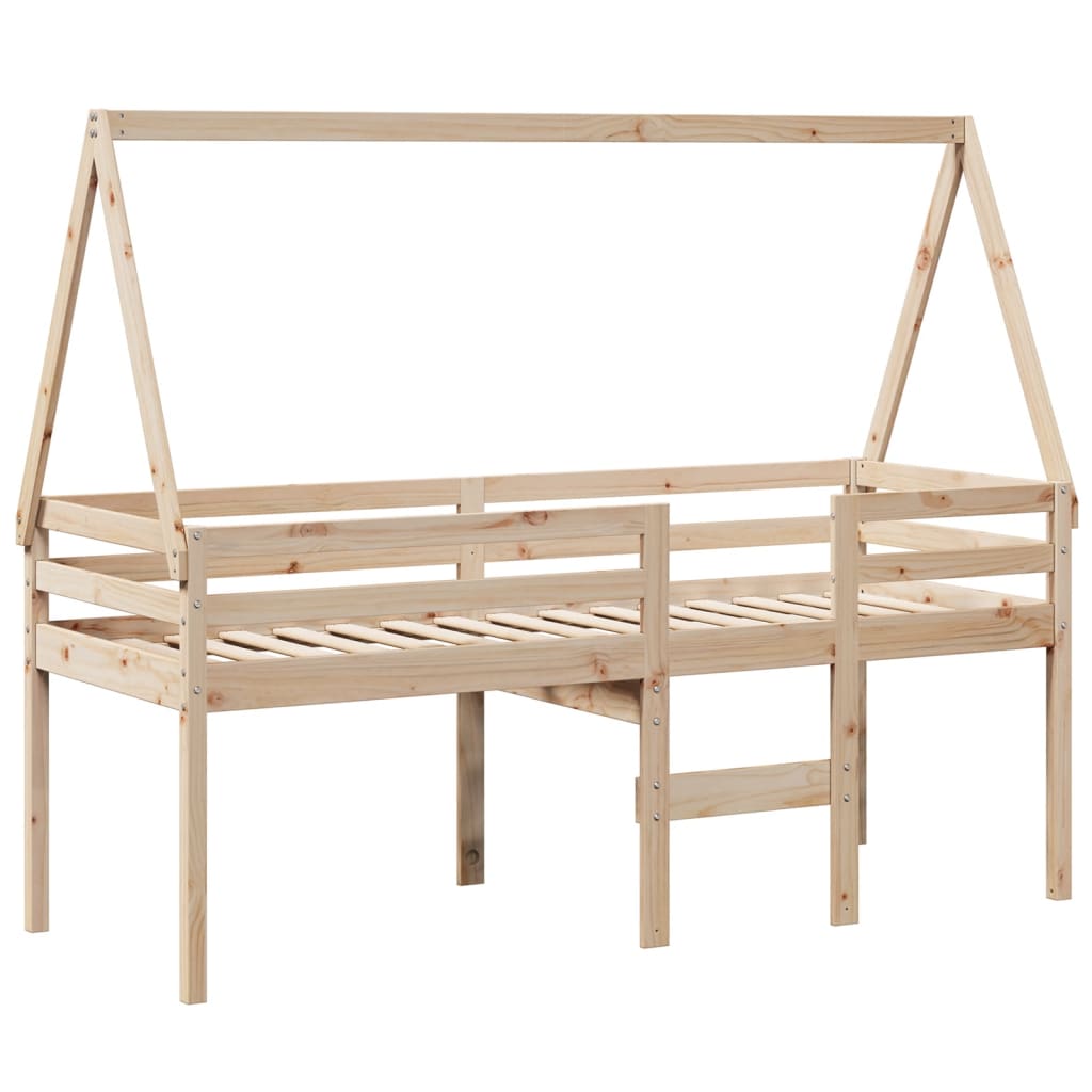 Letto a Soppalco con Tetto 80x200 cm in Legno di Pino | homemem39