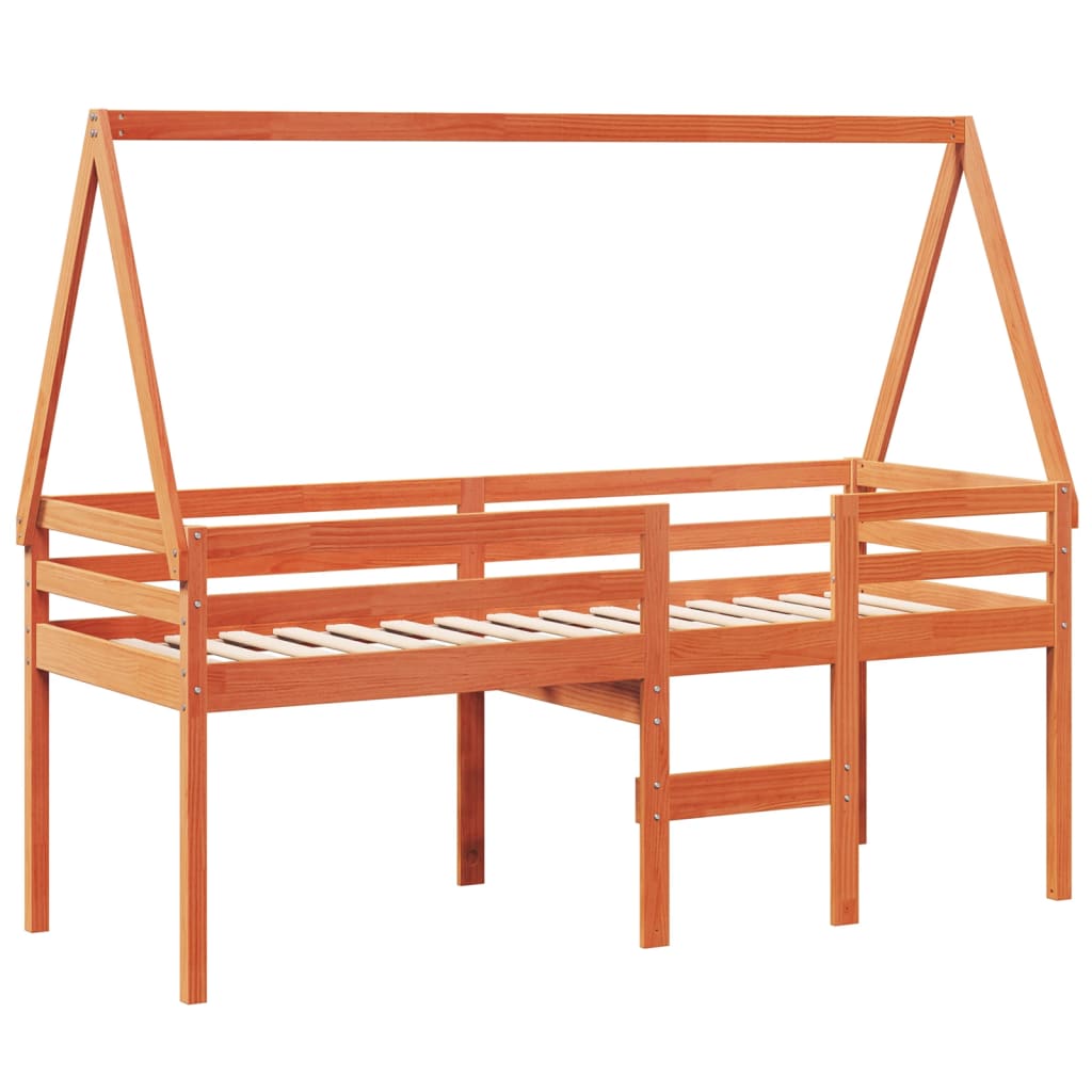 Letto a Soppalco con Tetto Cera 90x190cm Legno Massello di Pino | homemem39