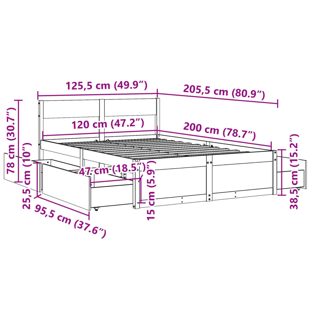 Letto senza Materasso Bianco 120x200 cm Legno Massello di Pino | homemem39