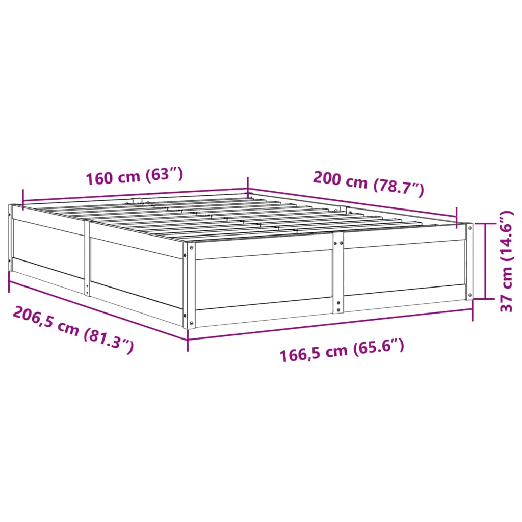 Letto senza Materasso Marrone Cera 160x200 cm in Legno di Pino | homemem39