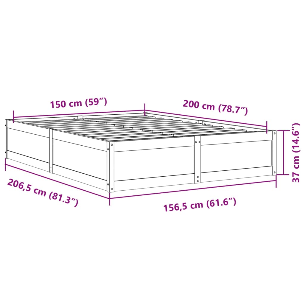 Letto senza Materasso Marrone Cera 150x200 cm in Legno di Pino | homemem39