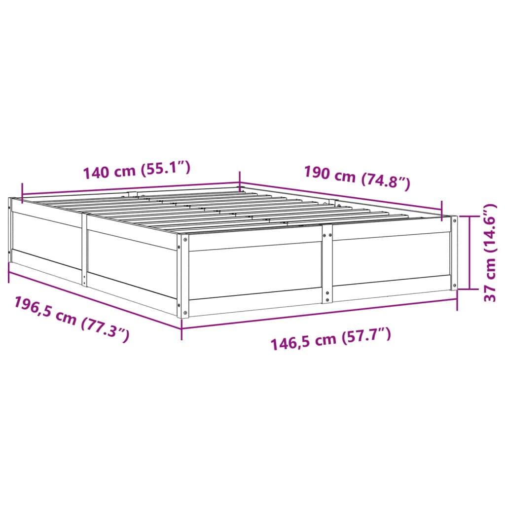 Letto senza Materasso Marrone Cera 140x190 cm in Legno di Pino | homemem39