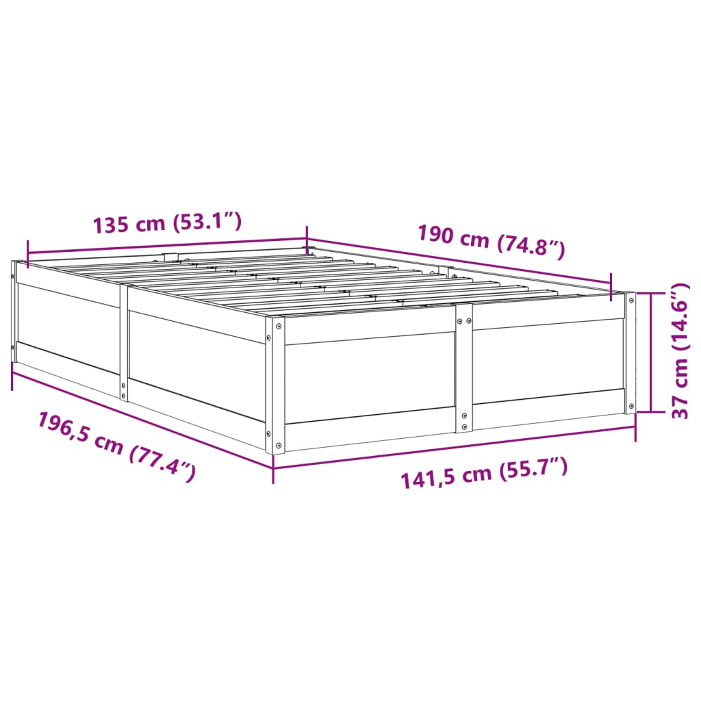 Letto senza Materasso Marrone Cera 135x190 cm in Legno di Pino | homemem39
