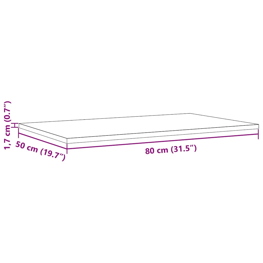 Piano per Tavolo 80x50x1,7 cm Rettangolare Legno Massello Pino | homemem39
